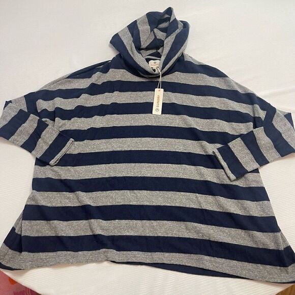 NWT Sundry Navy Blue Grey Stripe Hoodie Sweatshirt Size 1 US Small New - Picture 1 of 7